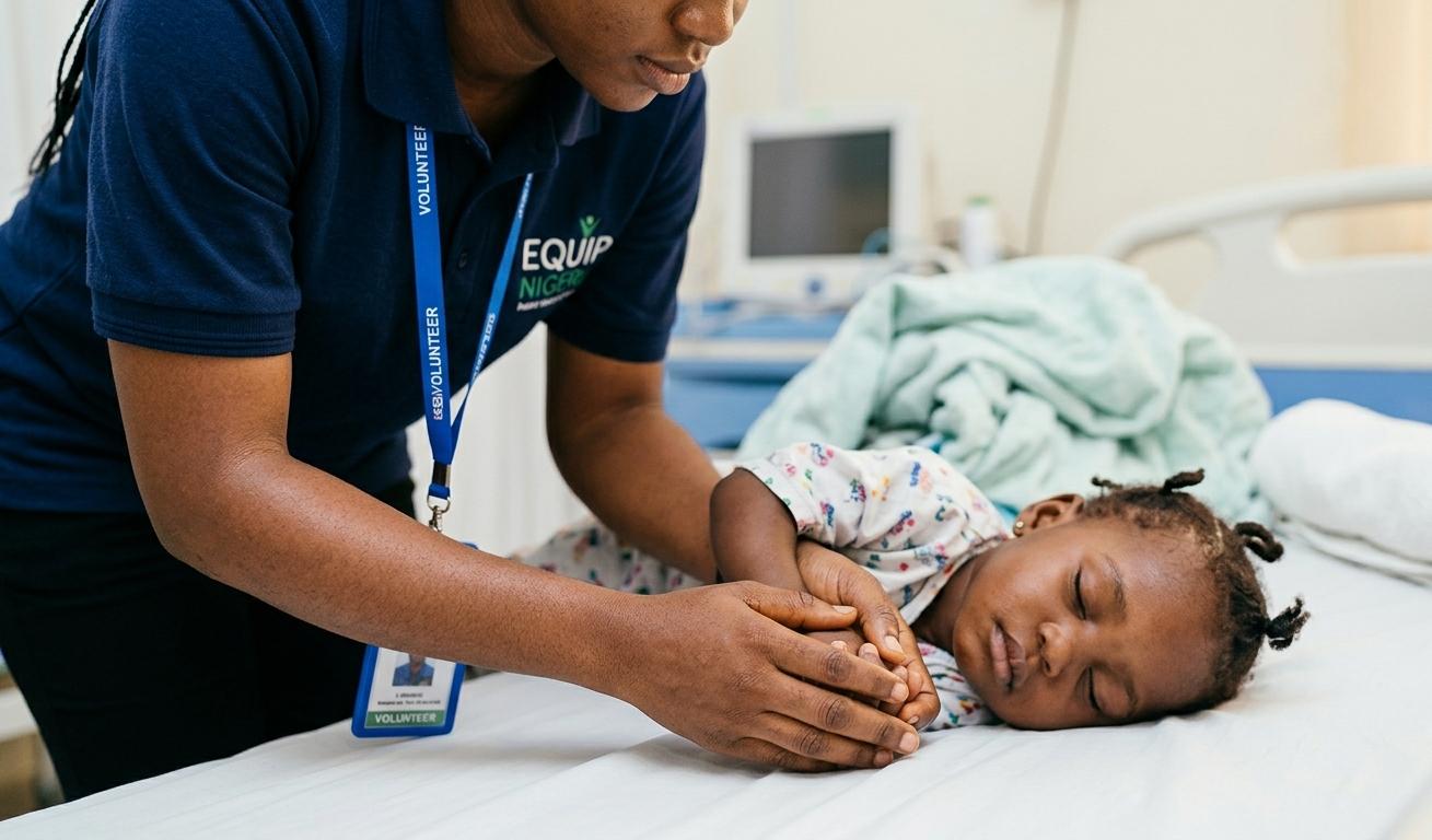 A clinician tending to a young patient